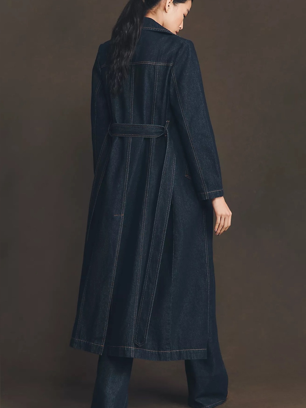 This is the AVEC LES FILLES Denim Trench in a dark classic wash - Picture 3 of 4